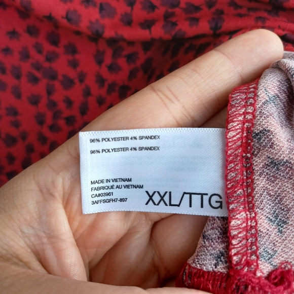 Red Alfred Sung XXL Blouse with leaf pattern - Picture 3 of 7